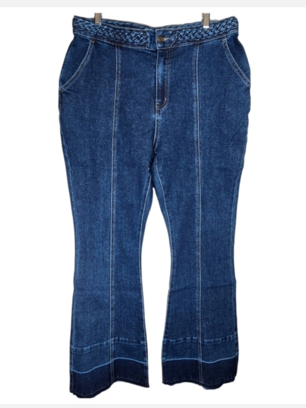 Indigo Thread Co. Classic High-Waist Dark Blue Jeans with Braided Waistband